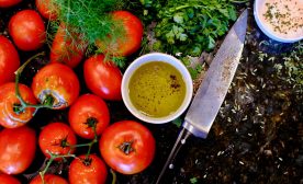 Knife and tomatoes