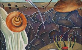 "Passing Song" - Watercolor, and colored pencil on rice paper, felted wool and substrate - 12" x14"